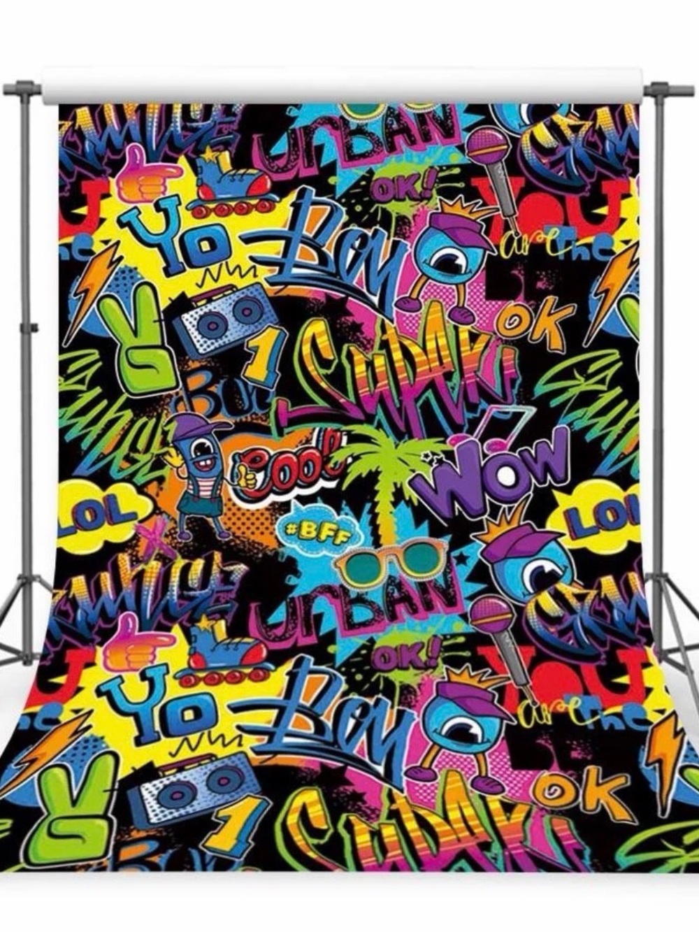 Urban Graffiti Party Backdrop - Black Multicolor
